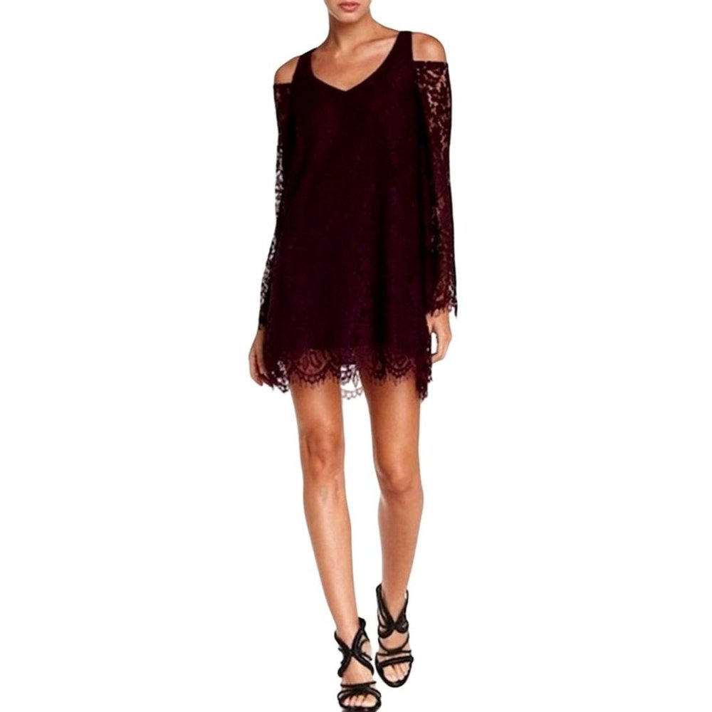 SALE Chaser NWT Cold Shoulder Mini Dress Black Lace Open Back Bell Sleeve Sz M